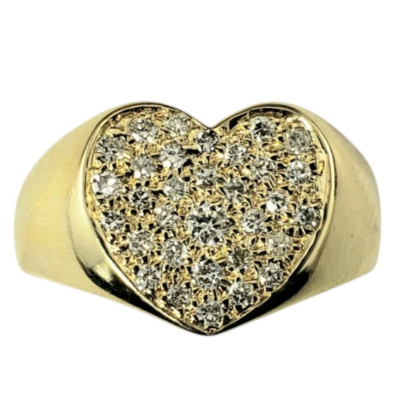 14K Yellow Gold and Pave Diamond Heart Ring Size 6.5 #20013 - Picture 1 of 7